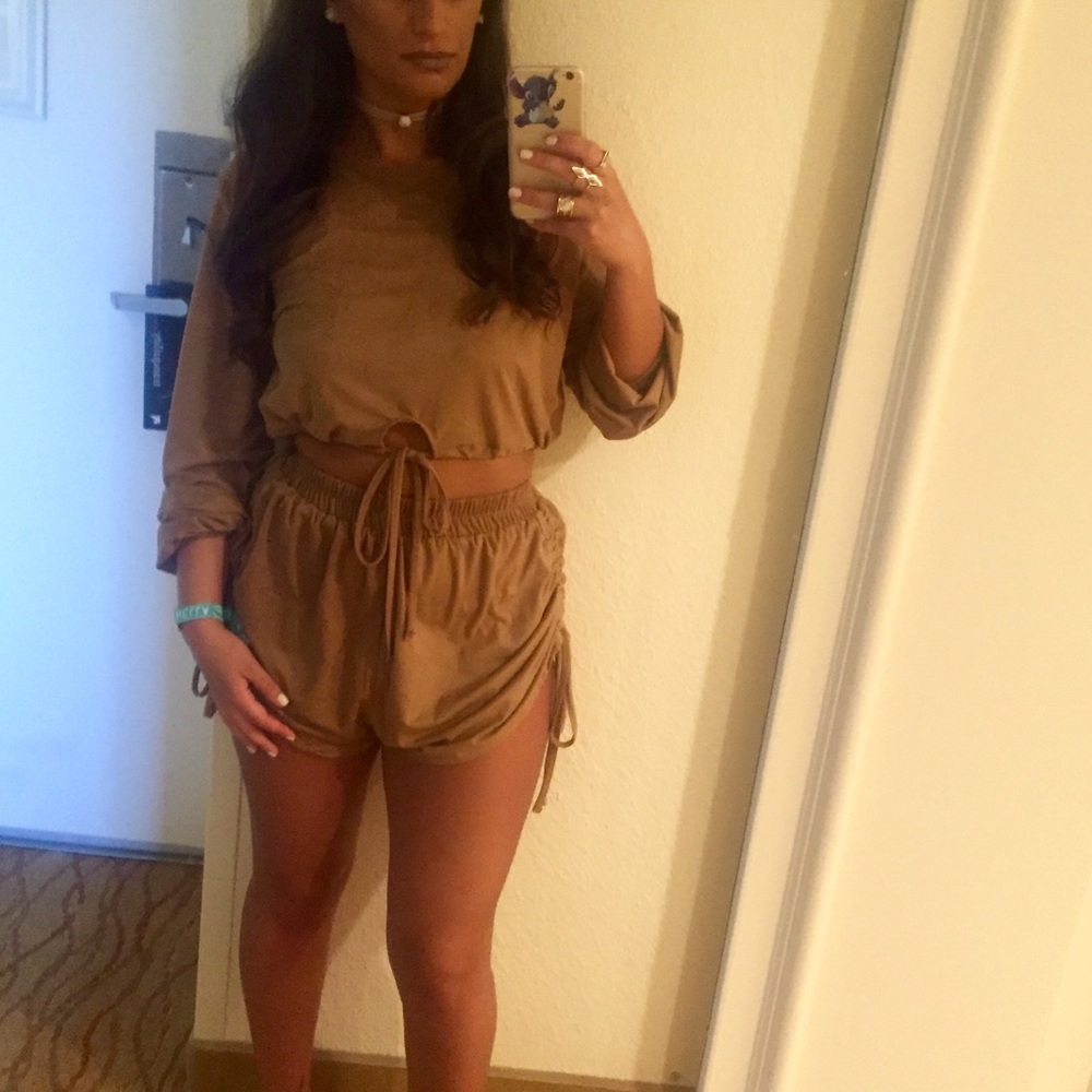 Tan suede two piece